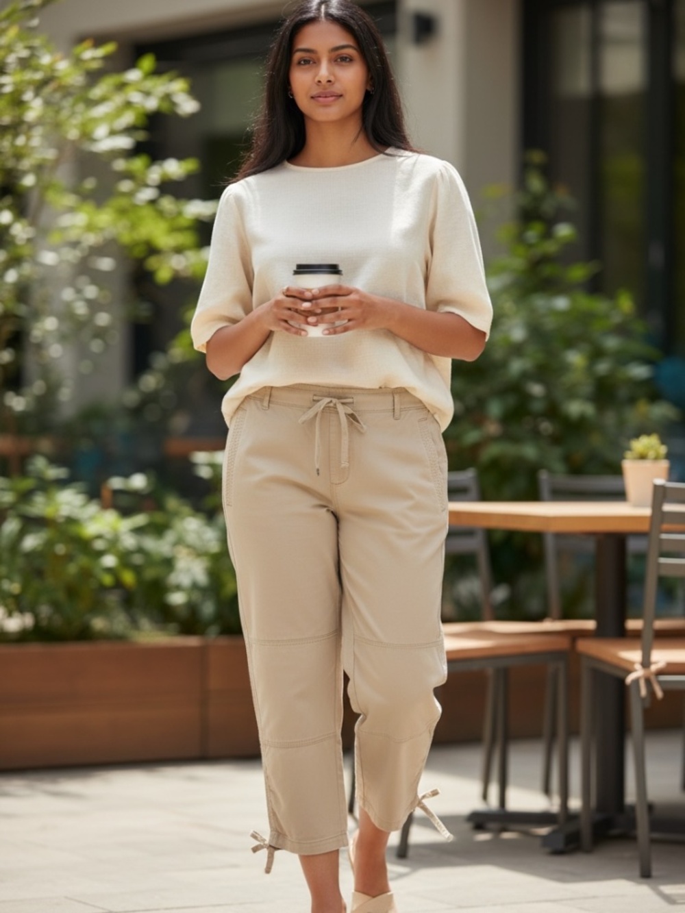 Lauren Ralph Crop Pant Women 14 Lt Brown Balloon Ankle Drawstring
